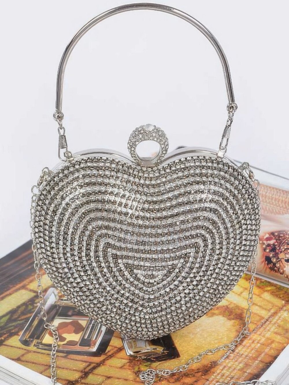 Rhinestone Heart Shape Party Clutch